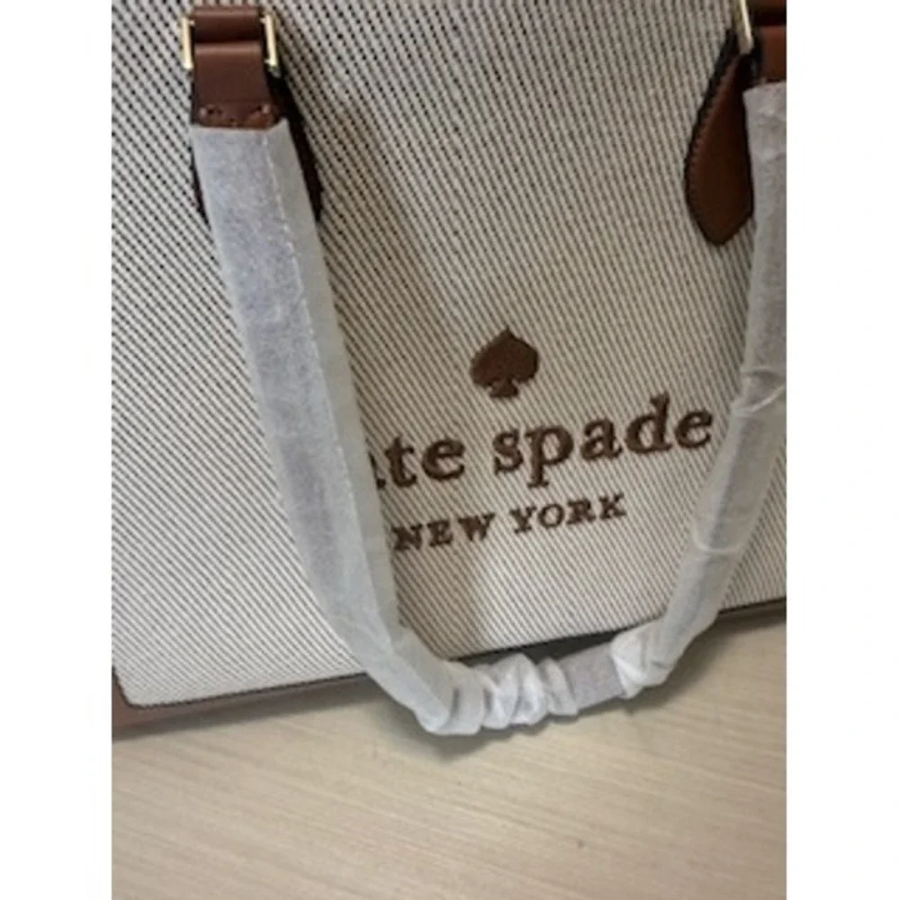 Kate Spade Ellie Large Tote Bag Canvas Brown Leather Shoulder Bag KF508 - Picture 8 of 9